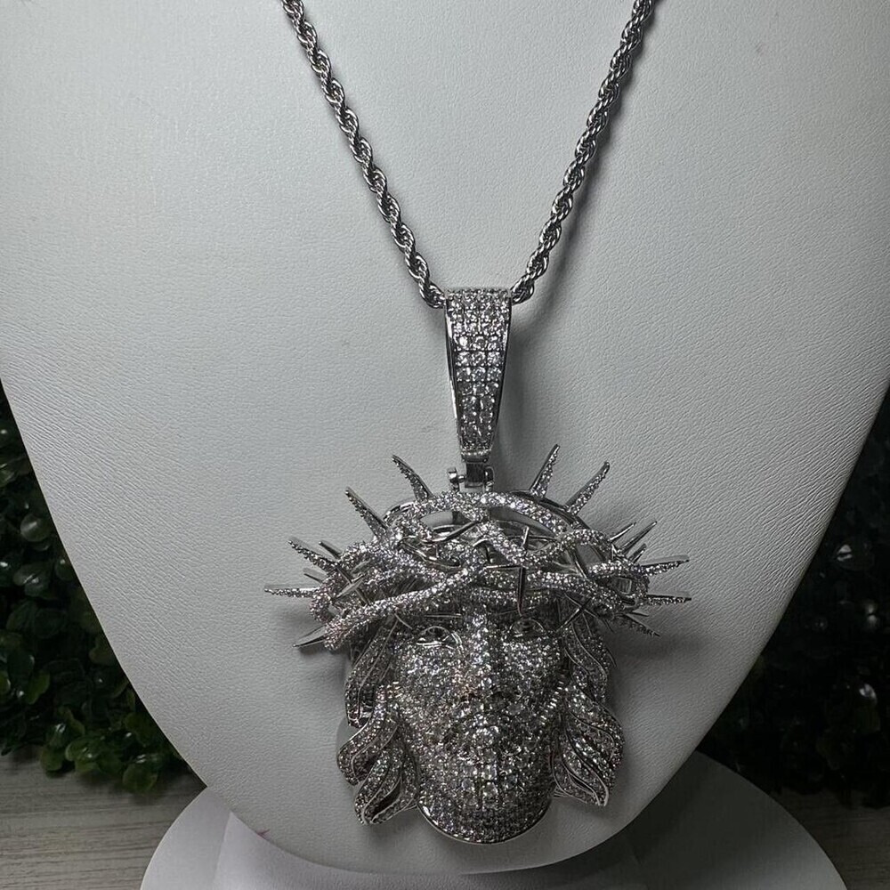 Silver Jesus Piece With Rope 24inch - Picture 5 of 6